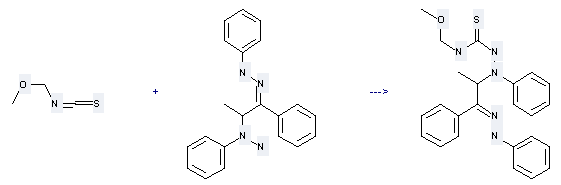 The Methane,isothiocyanatomethoxy- can react with C21H22N4 to get 4-Methoxymethyl-1-(1-methyl-2-phenyl-2-phenylhydrazonoethyl)-1-phenylthiosemicarbazide